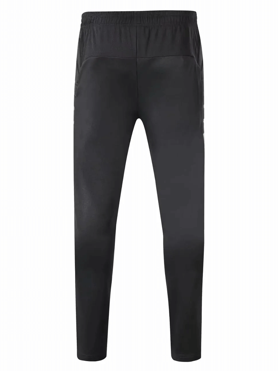 Elastic waist men's padded training pants in black, full-length polyester with protective padding for safety and comfort.